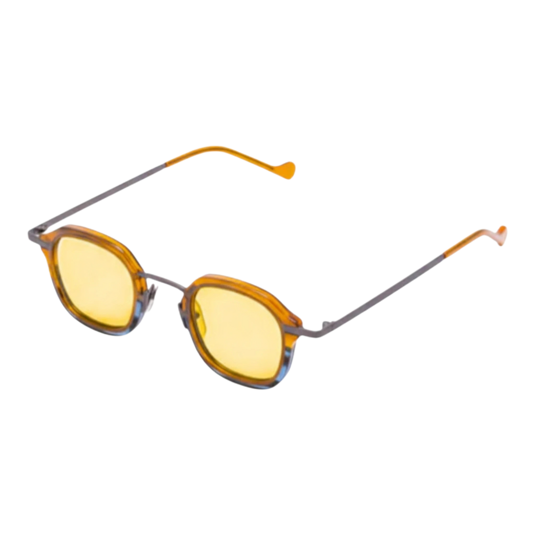 HypeSelection Ryoko CobaltVision sunglasses with bold yellow frames and grey metal temples. High-clarity yellow lenses.