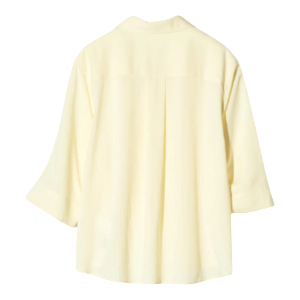 HypeSelection yellow rayon blend 3/4 sleeve blouse with skipper collar and center tuck detail.