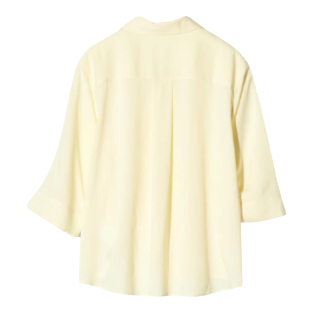 HypeSelection yellow rayon blend 3/4 sleeve blouse with skipper collar and center tuck detail.
