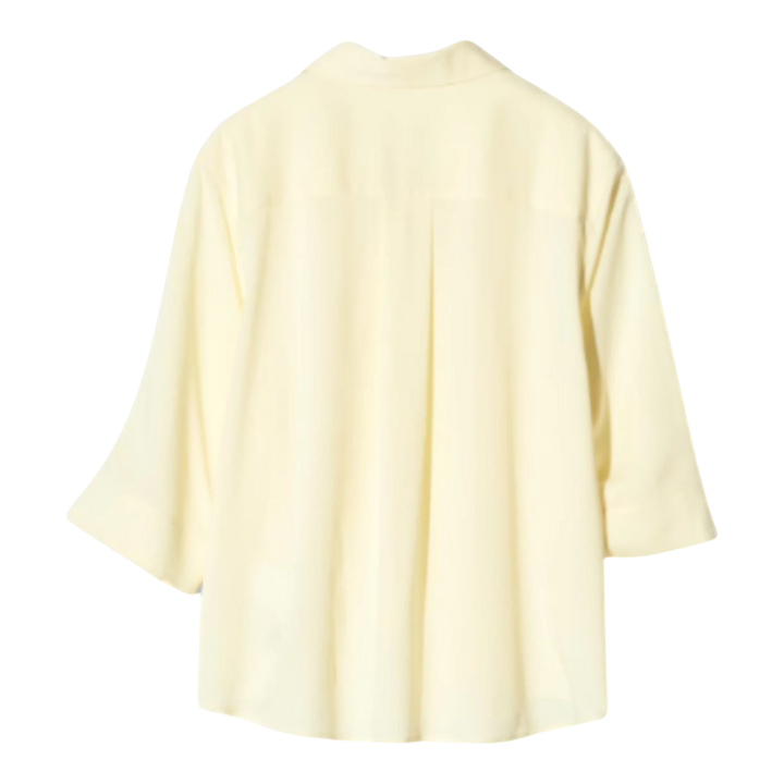 HypeSelection yellow rayon blend 3/4 sleeve blouse with skipper collar and center tuck detail.