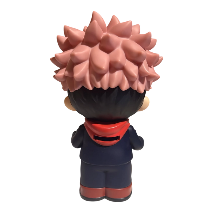 HypeSelection Monogram Jujutsu Kaisen Yuji Itadori PVC figural coin bank, rear view showing coin slot and hair detail