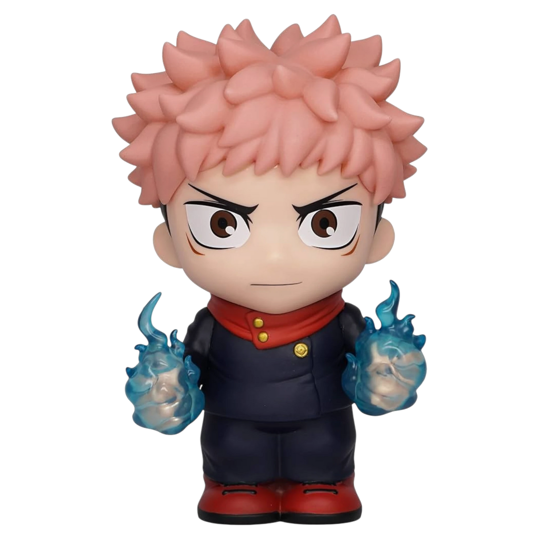 HypeSelection Jujutsu Kaisen Yuji Itadori PVC figural coin bank with pink hair and blue energy effects