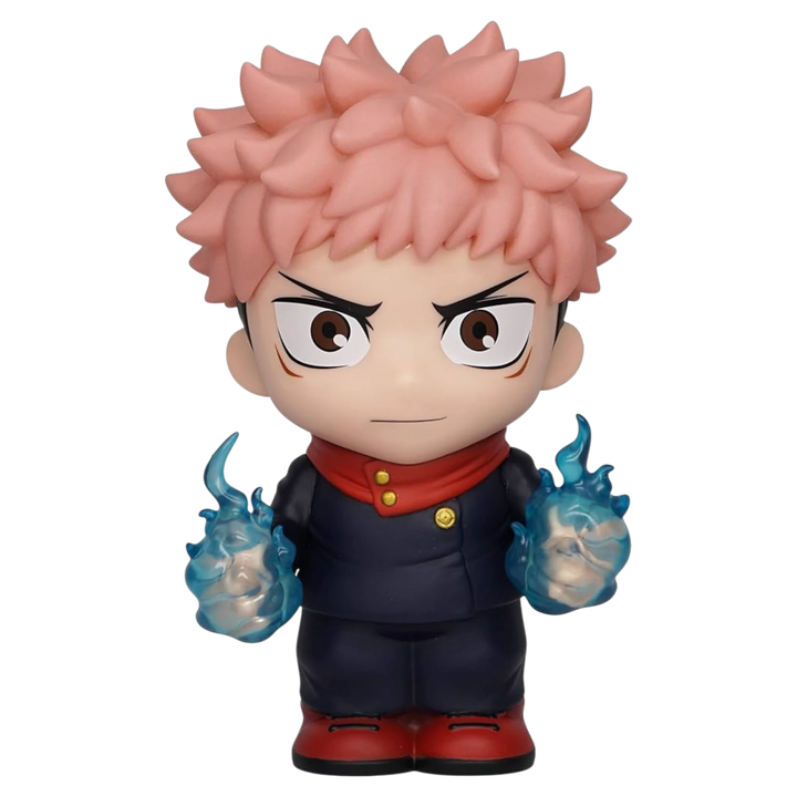 HypeSelection Jujutsu Kaisen Yuji Itadori PVC figural coin bank with pink hair and blue energy effects