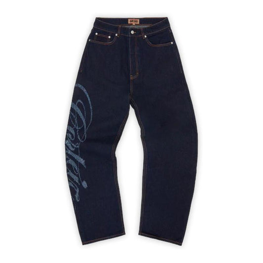 Corteiz Frayed Denim Baggy Jeans Indigo
