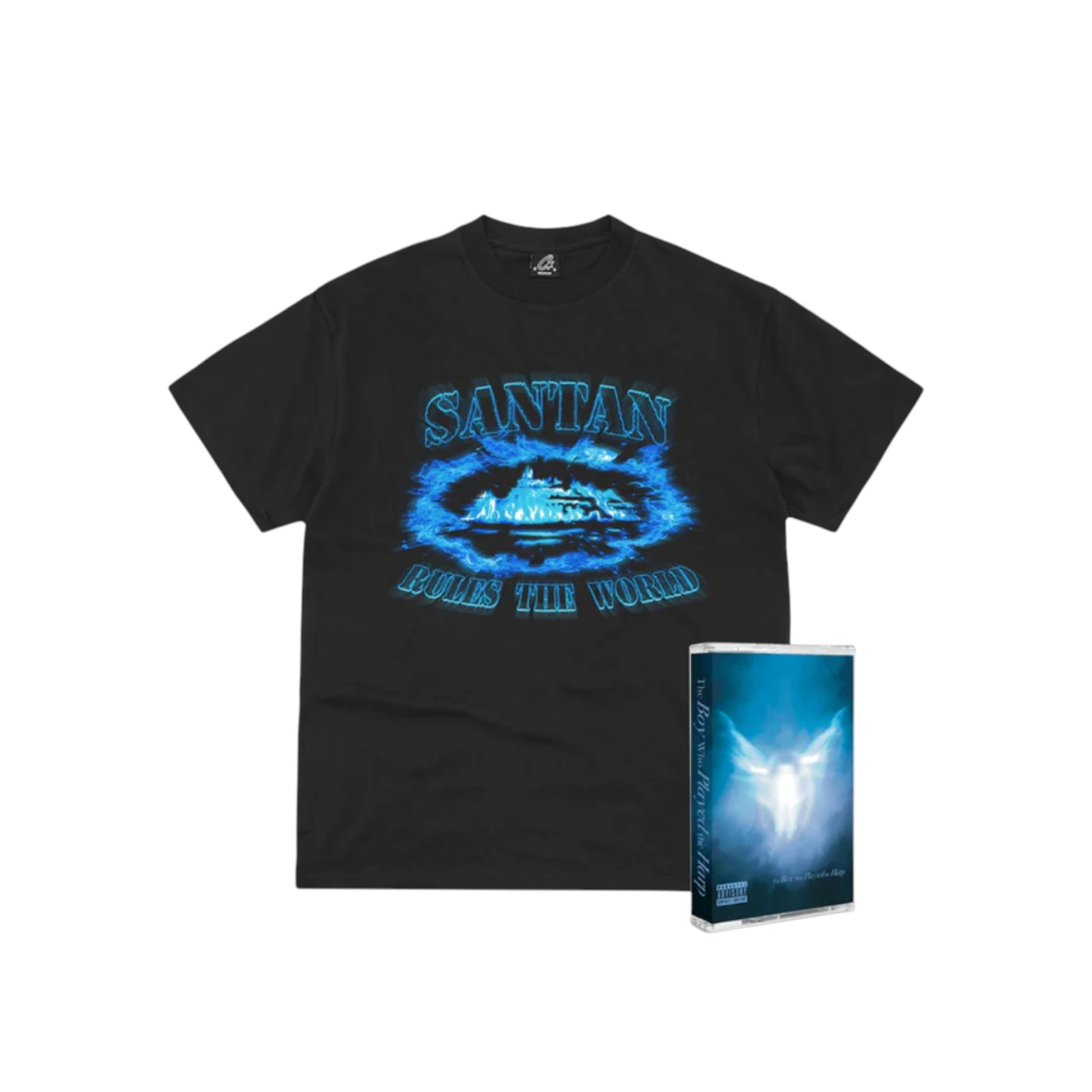 Corteiz Santan Alcatraz Tee Black/Blue Flame + Cassette