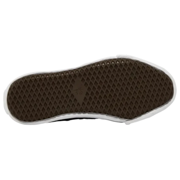 Maison Mihara Yasuhiro Peterson OG Sole black canvas low-top sneakers with a brown rubber sole and white stitching.