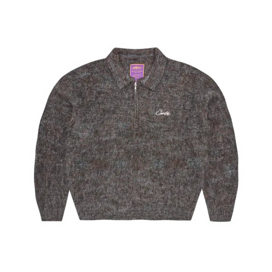 Corteiz Mixed Knit Half Zip Black Melange