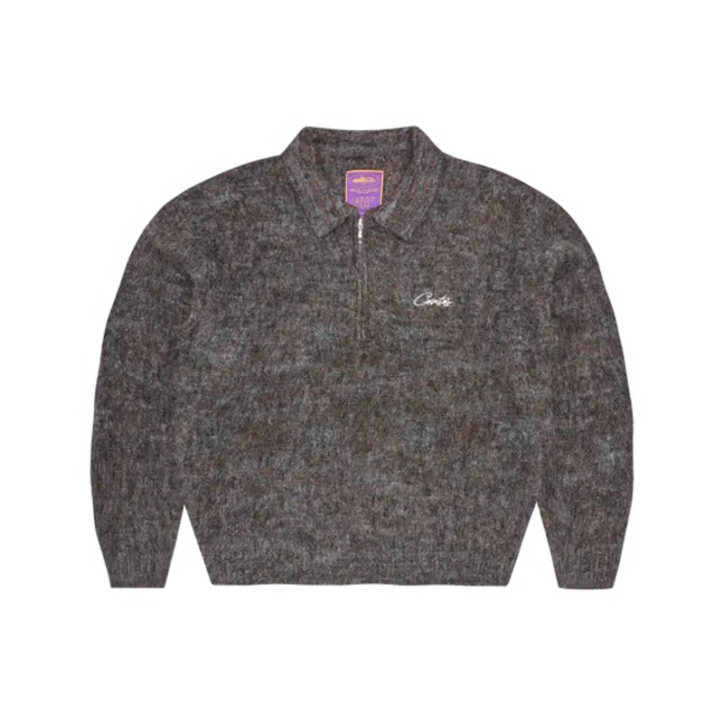 Corteiz Mixed Knit Half Zip Black Melange