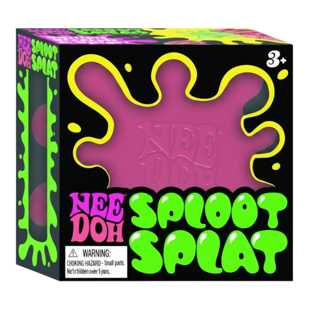 NeeDoh Sploot Splat pink sensory fidget toy with pullable blob extensions, made of TPR and PVA.