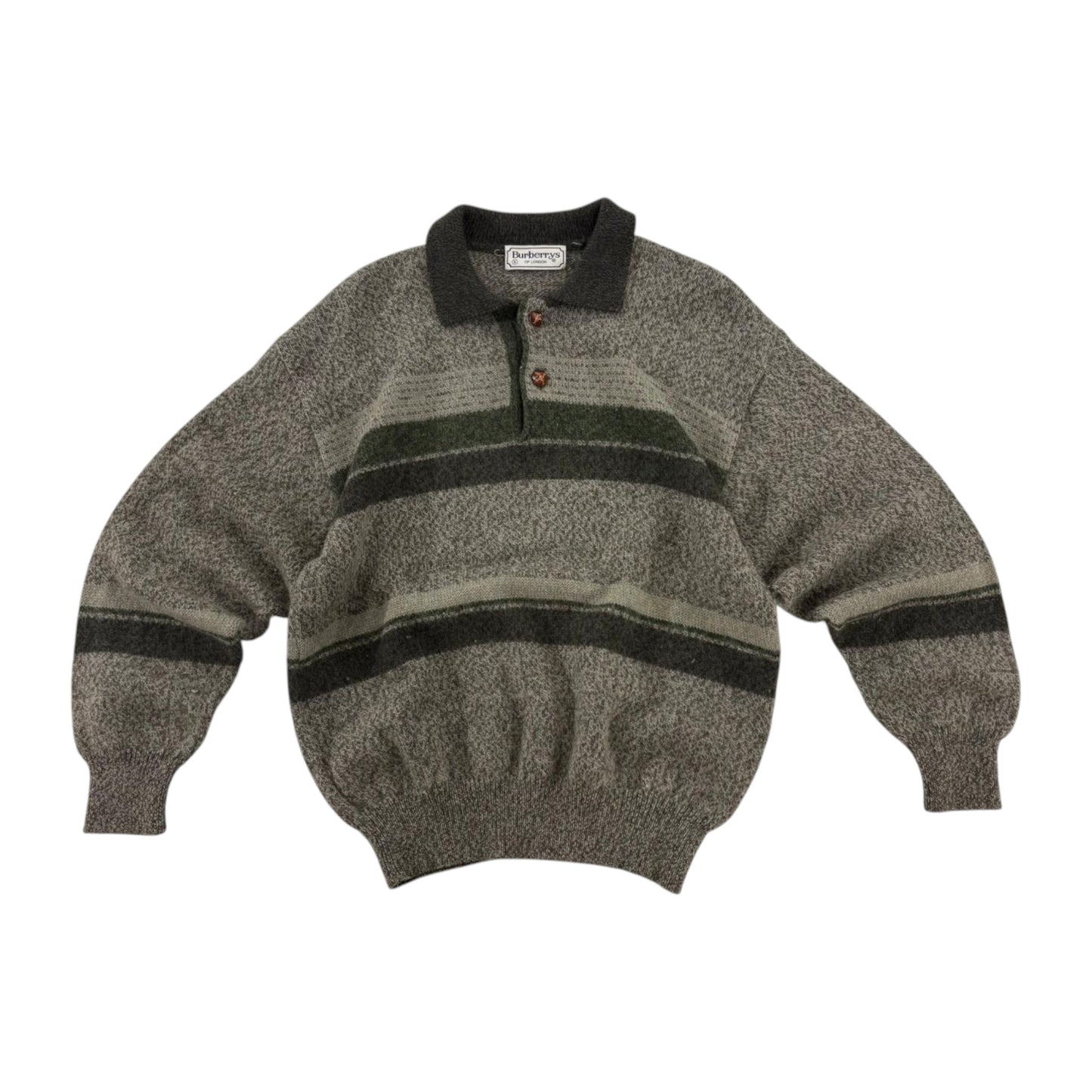 Vintage Burberry Buttoned Knitted Sweater Green