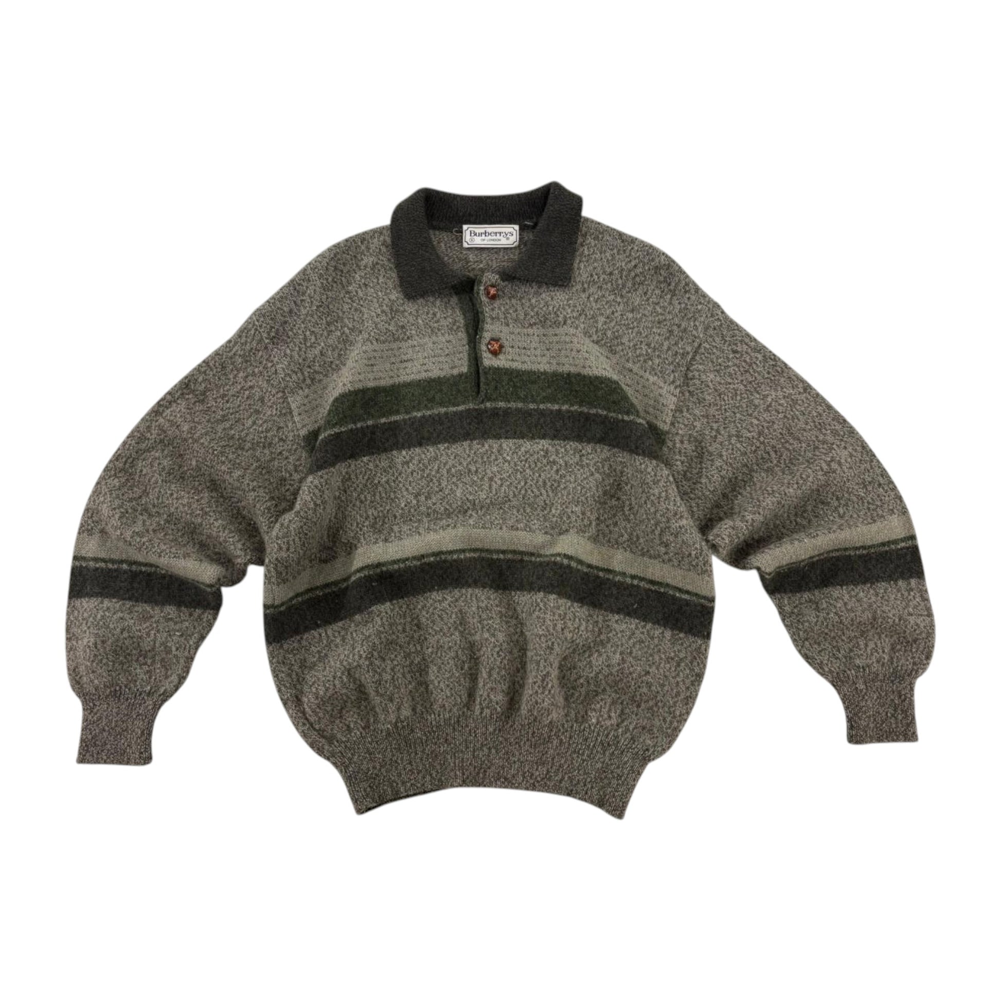 Vintage Burberry Buttoned Knitted Sweater Green