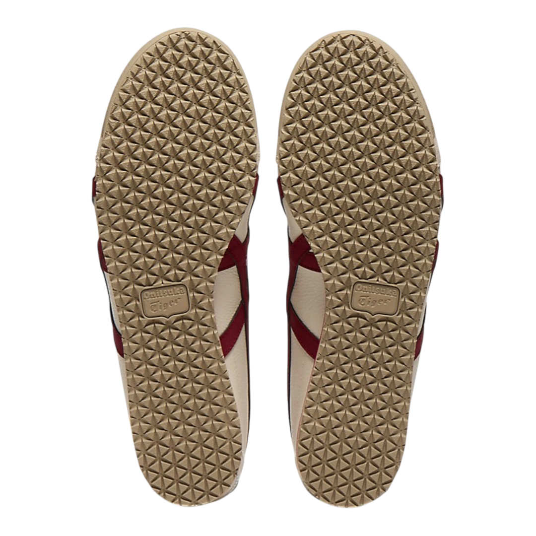 Onitsuka Tiger Mexico 66 VINY sneakers in Birch/Beet Juice leather with signature stripes and textured rubber sole.