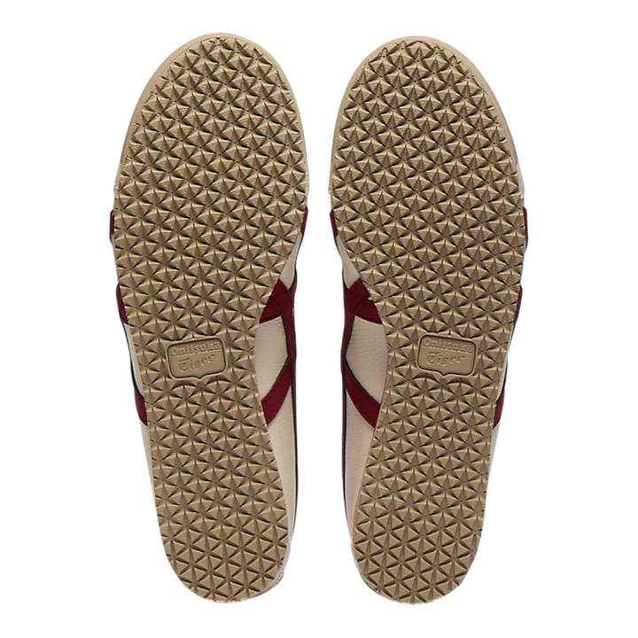 Onitsuka Tiger Mexico 66 VINY sneakers in Birch/Beet Juice leather with signature stripes and textured rubber sole.