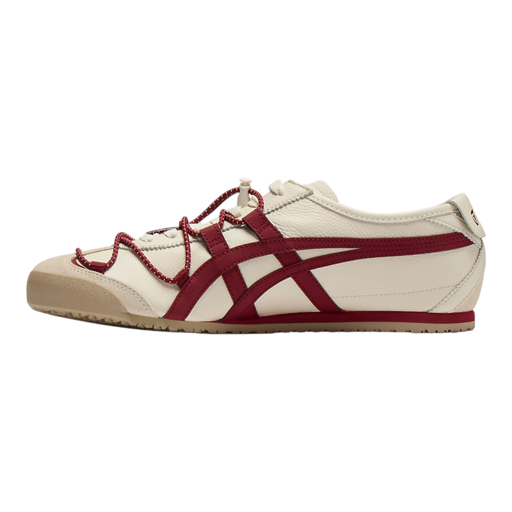 Onitsuka Tiger Mexico 66 VINY sneakers in birch leather with beet juice stripes and layered laces.