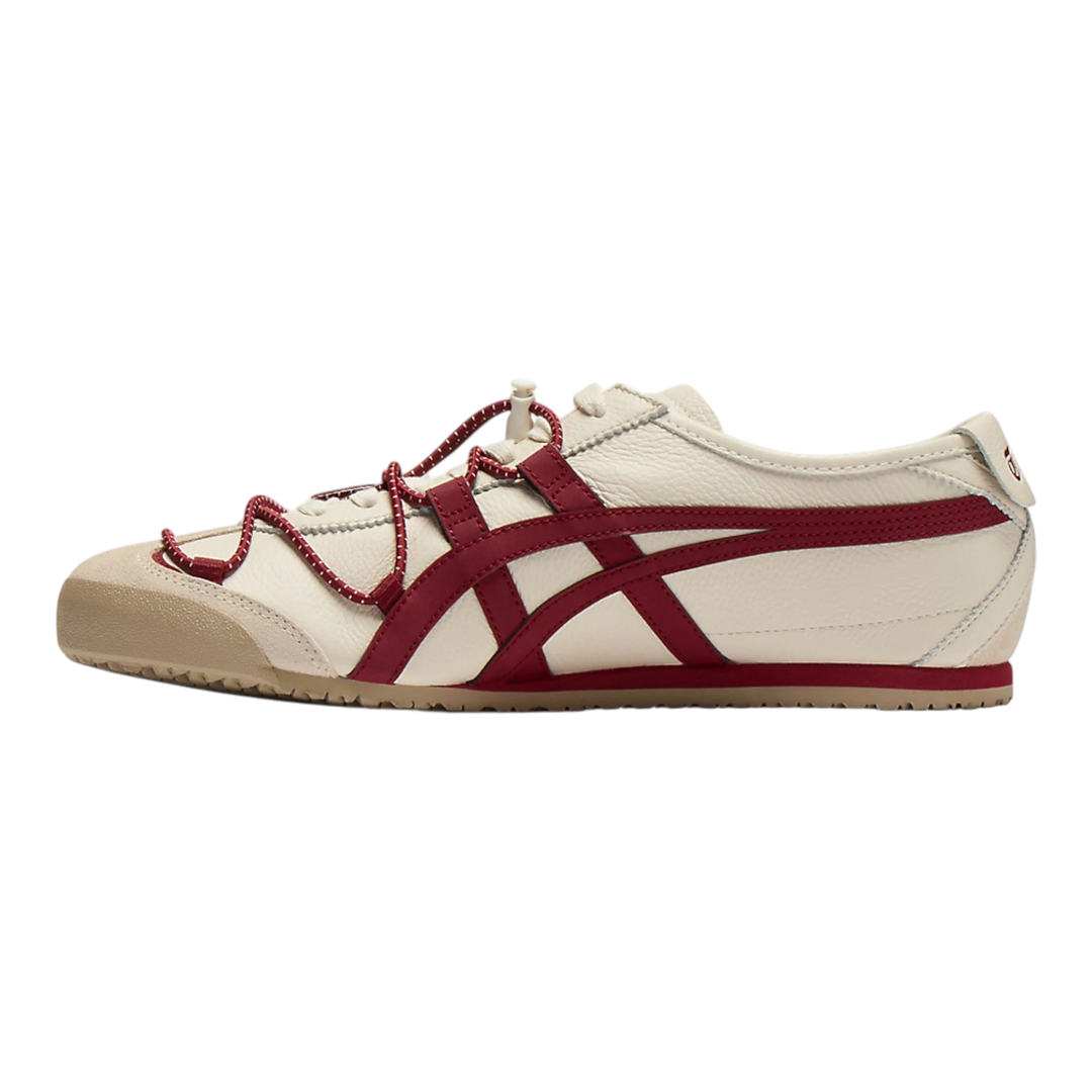 Onitsuka Tiger Mexico 66 VINY sneakers in birch leather with beet juice stripes and layered laces.