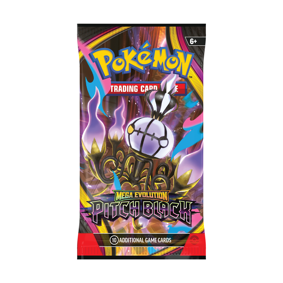 Pokémon TCG Mega Evolution Pitch Black ME05 booster pack featuring Mega Chandelure artwork