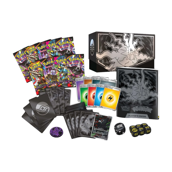 Pokémon TCG Pitch Black Elite Trainer Box complete contents with booster packs and accessories