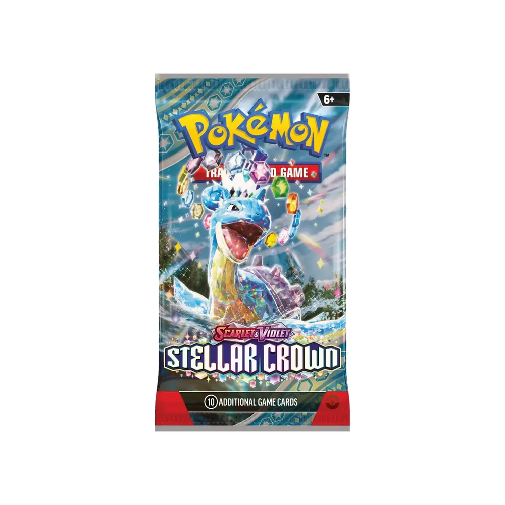 Pokémon TCG Scarlet & Violet Stellar Crown SV07 booster pack featuring Lapras artwork