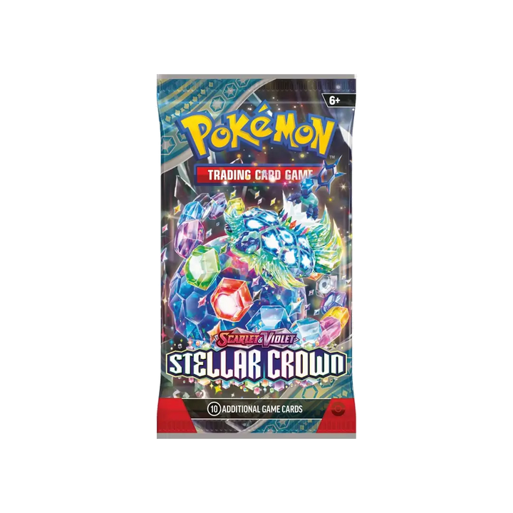 Pokémon TCG Scarlet &amp; Violet Stellar Crown SV07 booster pack featuring Terapagos artwork