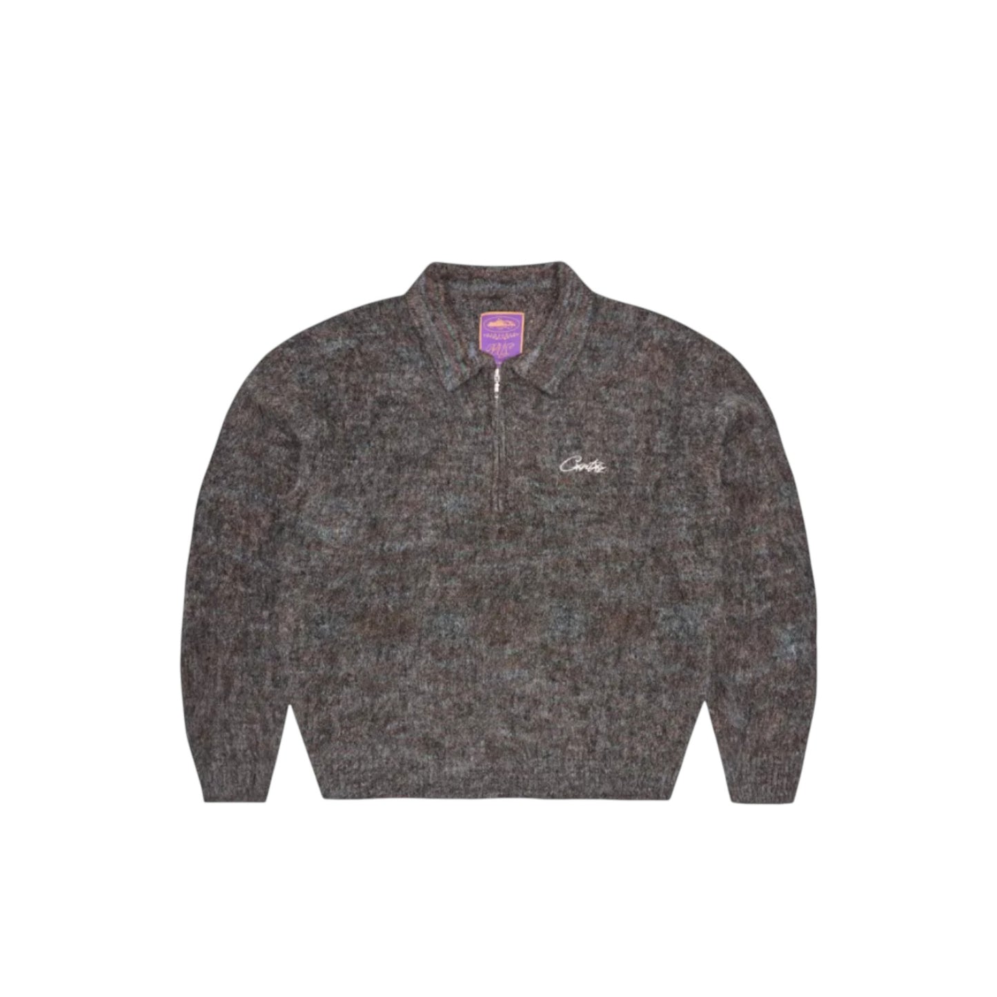 Corteiz Mixed Knit Half Zip Black Melange