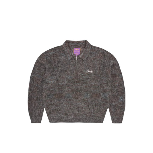 Corteiz Mixed Knit Half Zip Black Melange